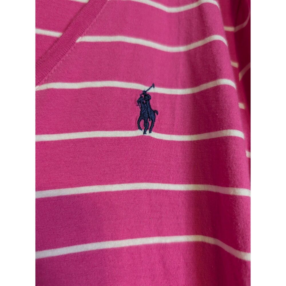 Ralph Lauren Sport Pink Striped Tee L Pima Cotton Preppy Coastal - Picture 5 of 5
